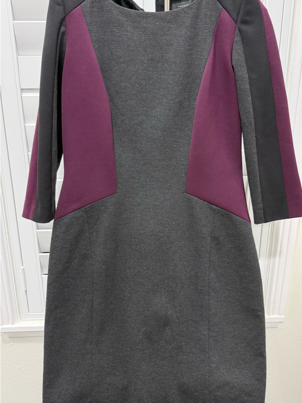 Tahari Charcoal and Plum Ponte Sheath Dress